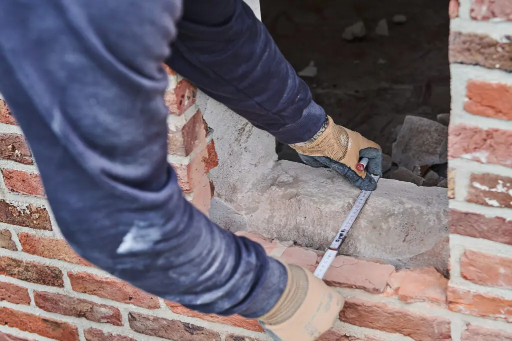 Groot hondenluik in stenen muur plaatsen door installateur van Tomsgates